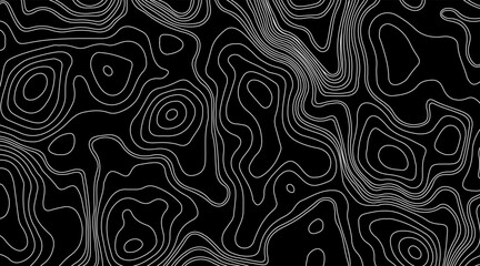 Abstract topographic contour map concept, cartography geographic terrain pattern design, topo wavy black and white mountain surface, liquid line art background
