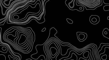 Abstract topographic contour map concept, cartography geographic terrain pattern design, topo wavy black and white mountain surface, liquid line art background