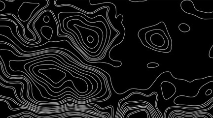 Abstract topographic contour map concept, cartography geographic terrain pattern design, topo wavy black and white mountain surface, liquid line art background
