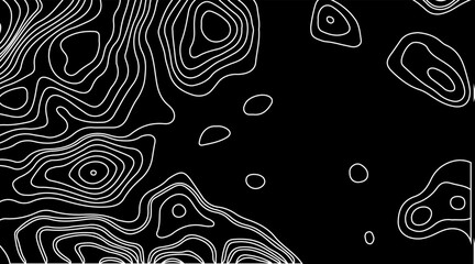 Abstract topographic contour map concept, cartography geographic terrain pattern design, topo wavy black and white mountain surface, liquid line art background