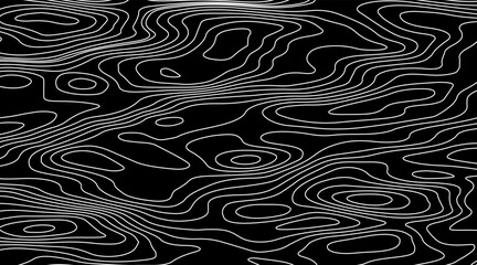 Abstract topographic contour map concept, cartography geographic terrain pattern design, topo wavy black and white mountain surface, liquid line art background