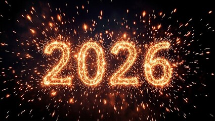 Vibrant fireworks display forms 2026 in the night sky