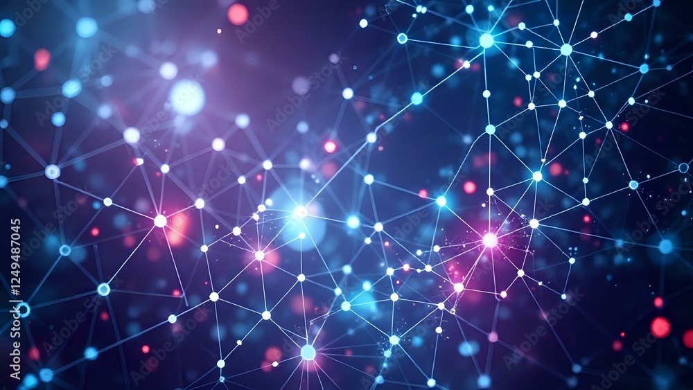 Poster abstract futuristic node pattern intricate blue and pink lines: mysterious interconnected web