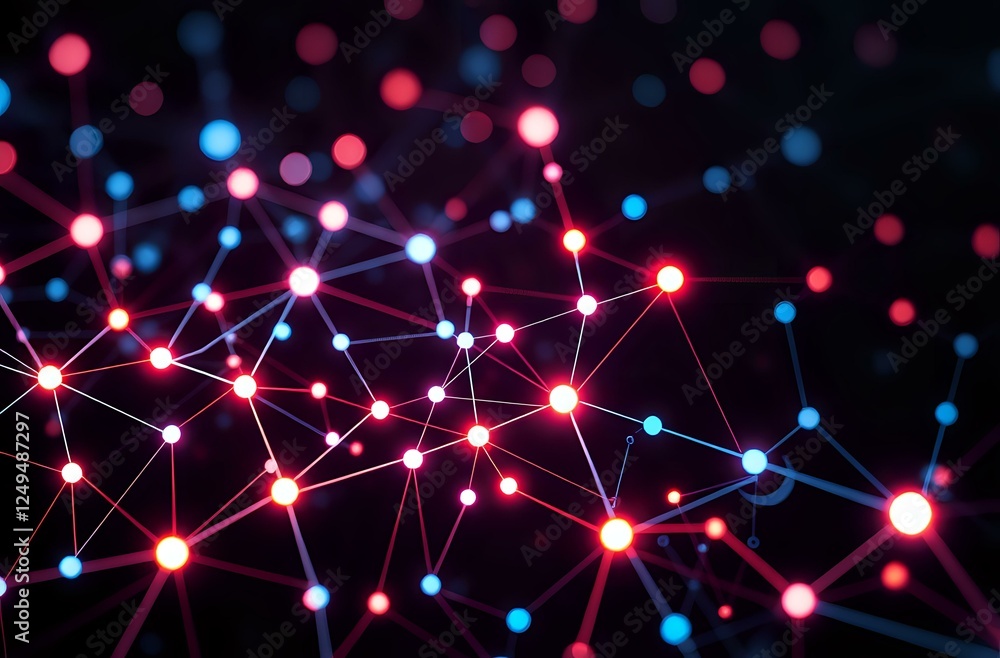 Aufkleber abstract futuristic circuit design with glowing nodes - modern abstract art on black background