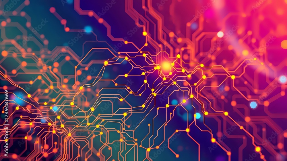 Aufkleber abstract digital art: cutting-edge neural network patterns in vibrant 16:9 aspect ratio