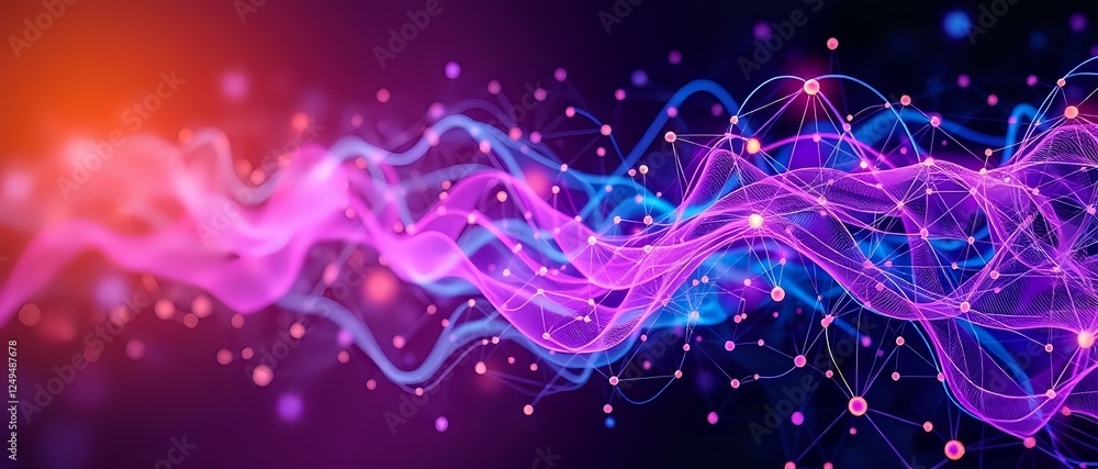 Aufkleber abstract neural network pattern with swirling vibrant lights | deep purple background