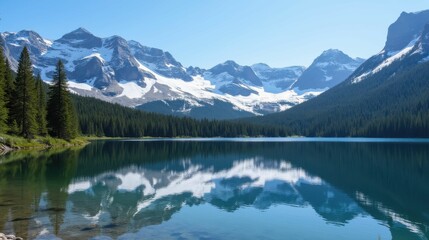 Serene Mountain Landscape with Reflection on Crystal Clear Lake