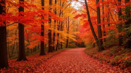 Stunning Autumn Foliage in a Serene Forest Pathway Scene