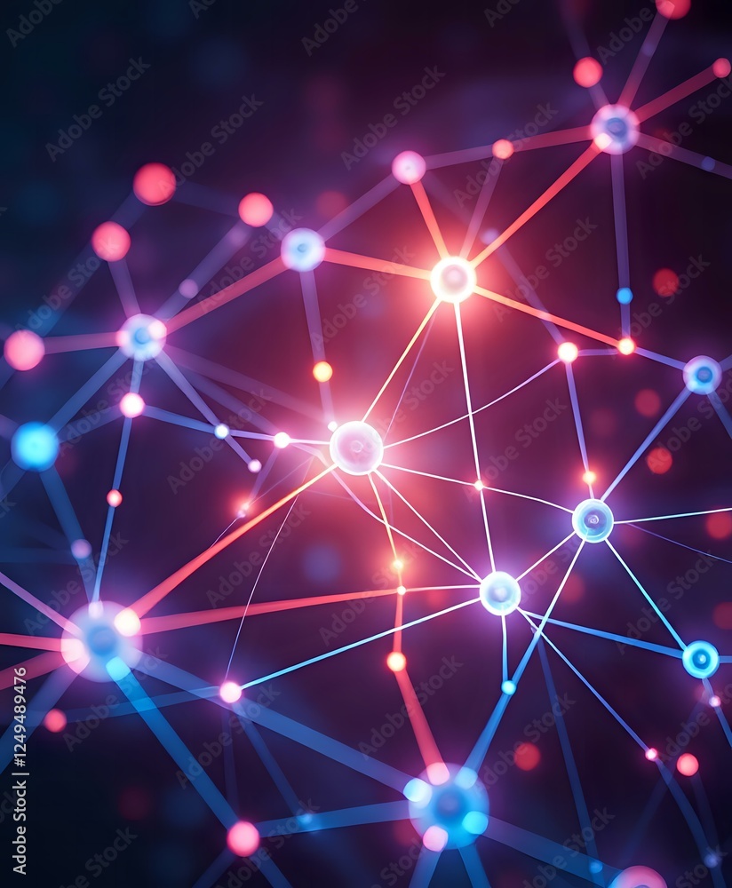 Aufkleber neural network intricate web design on dark blue backdrop | abstract futuristic stock photo