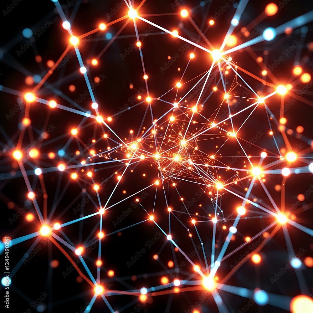 Poster futuristic abstract technology network with glowing nodes