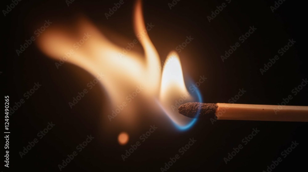 Poster flame igniting from matchstick in dark background with motion blur
