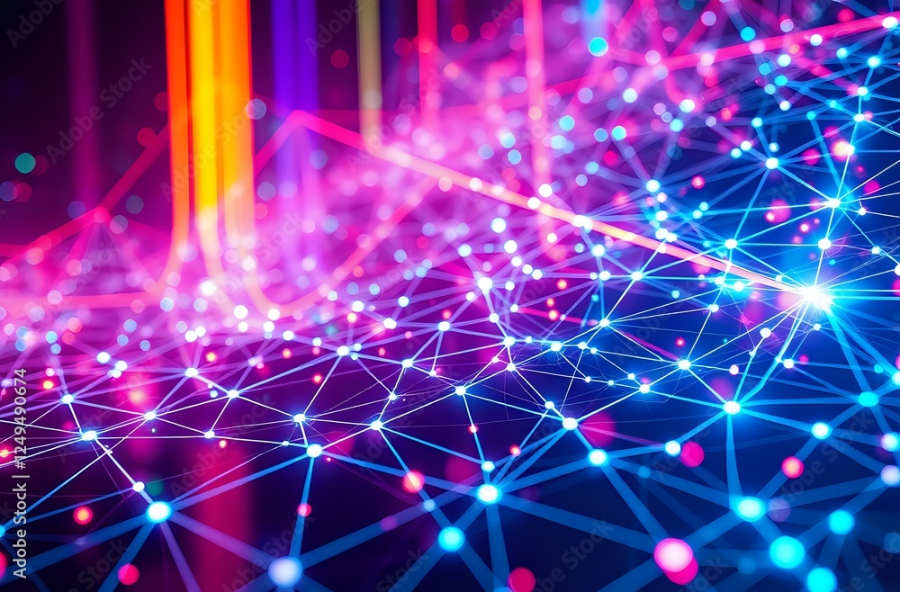 Poster abstract neon technology grid with dynamic patterns