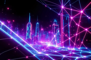 Futuristic Neon Cityscape: Abstract Nighttime Cityscape with Vibrant Colors