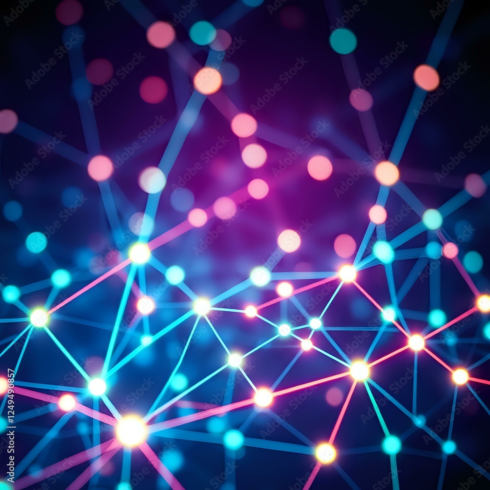 Poster abstract technology network - intricate circuit patterns with neon blue and pink intrigue