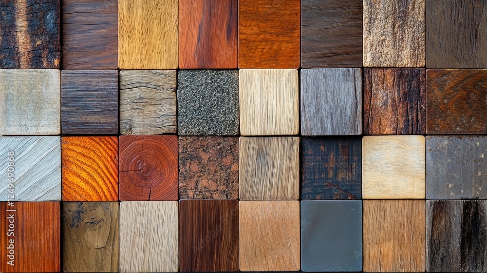 Poster assorted wooden blocks display a variety of grains and textures