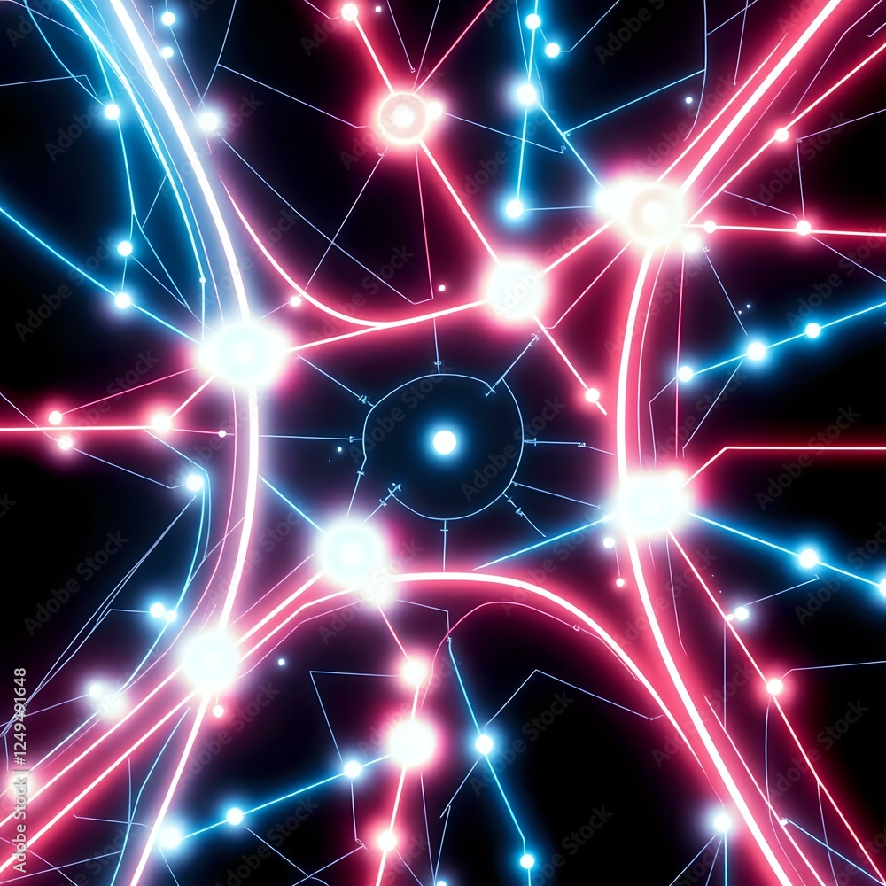 Poster abstract neon glowing intersection design | vibrant colorful patterns against dark background