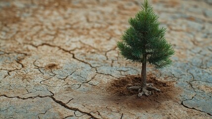 small tree on dry crack soil, Sustainable concept