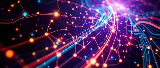 Futuristic Abstract Design - Complex Networks and Flowing Circuit-like Patterns