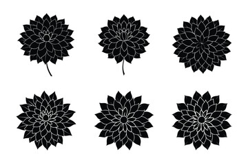 Blooming Dahlia Flower Silhouette Vector Set &ndash; Elegant Floral Illustrations for Tattoos, Logos, Stickers, Invitations, T-Shirts, Sublimation, Botanical Art, Home D&eacute;cor, and Graphic Design Projects