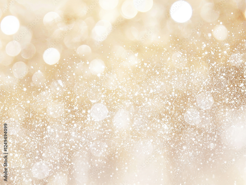 Poster soft gold background with faint glitter and shimmering bokeh lights creates dreamy and elegant atmos