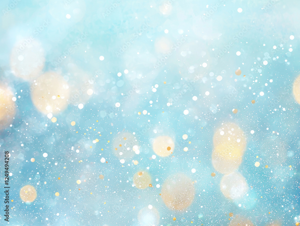 Poster dreamy background with faint glitter and shimmer in pastel blue, featuring soft bokeh lights and gen