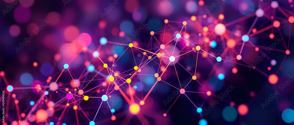 Poster vibrant technology abstract - node lights against gradient backdrop