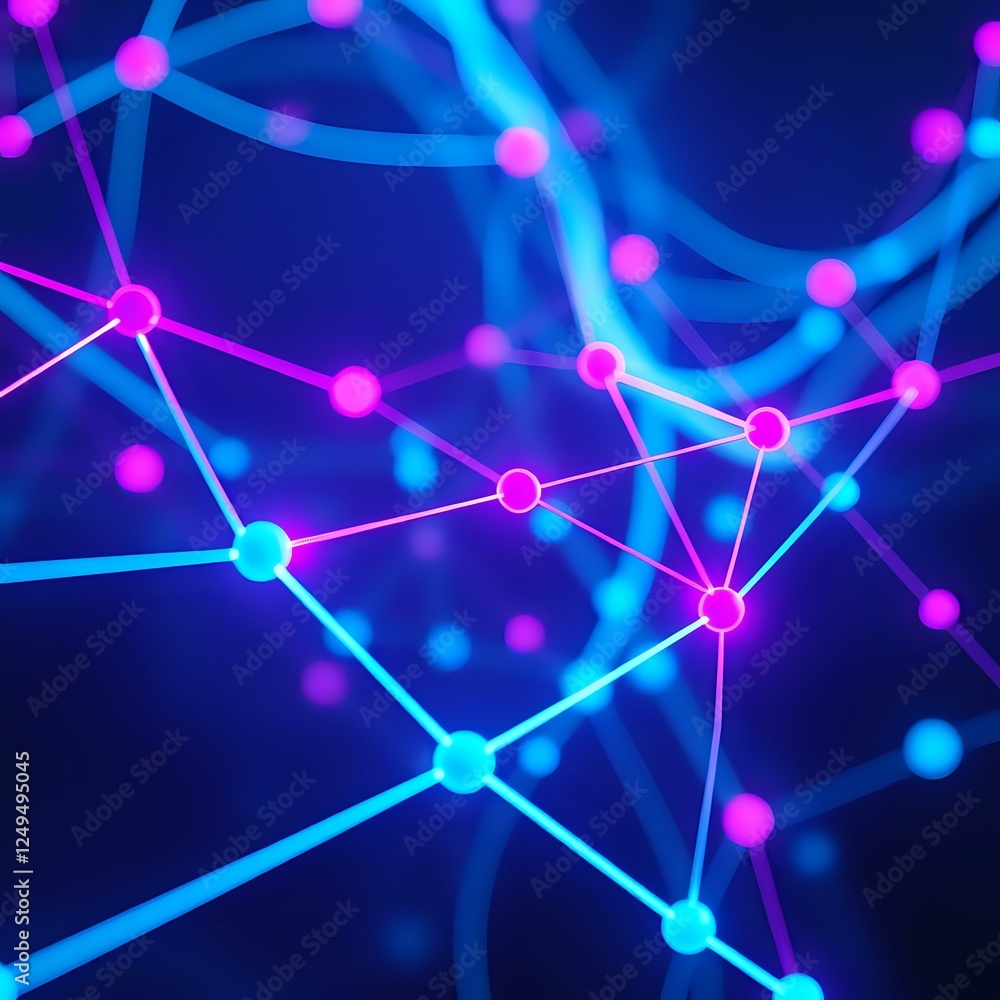 Poster abstract constellation pattern with neon-lit nodes