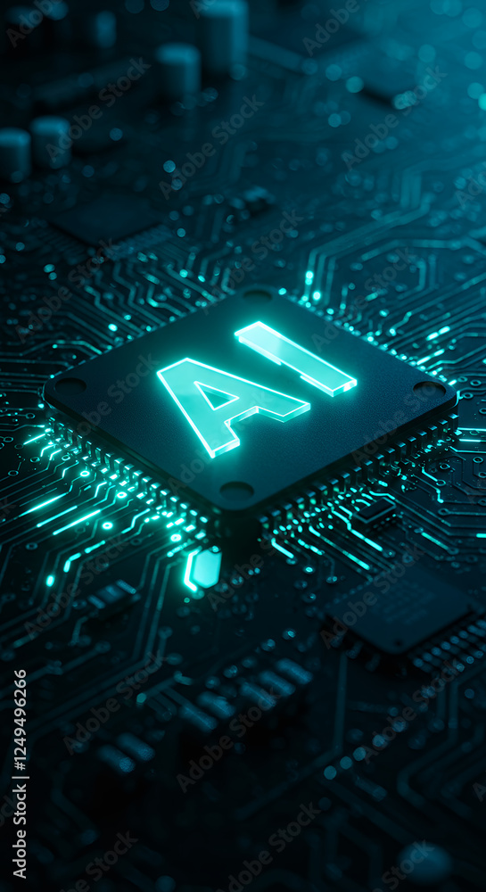 Aufkleber ai chip: glowing artificial intelligence microprocessor on a circuit board - tech, future, innovatio