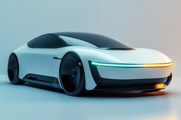 The concept of a modern electric car with autopilot . A rendering of an electric car, showcasing its sleek design and modern features in a futuristic setting.