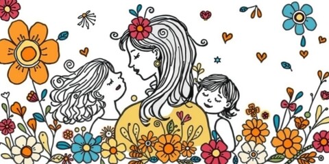 Obraz premium Floral Embrace: Mothers and Children United in Art