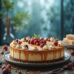 Elegant Wedding Croquembouche with Crisp, Golden Profiteroles Filled with Cream, Draped in Caramel and Beautifully Arranged in a Towering Display. Generative AI