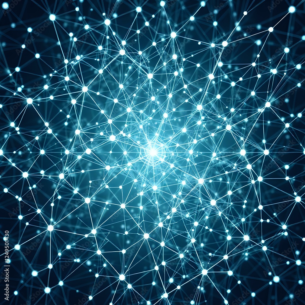 Poster intricate digital constellation of interconnected lines and neural networks