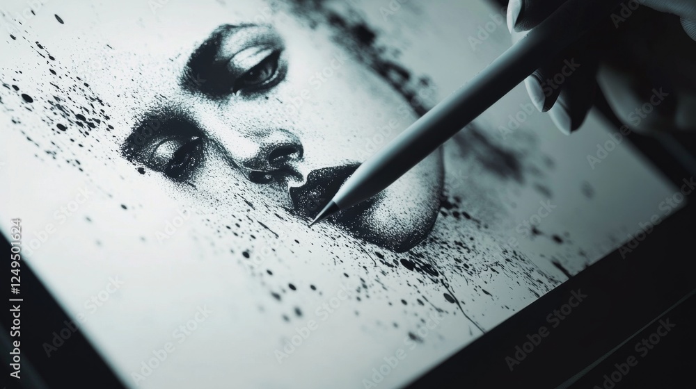 Poster creating stunning art digital studio digital drawing tablet creative workspace close-up view visual 