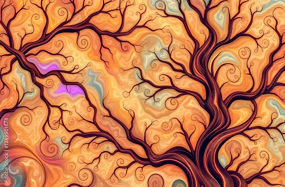 Poster abstract autumn tree artwork with serene swirling patterns