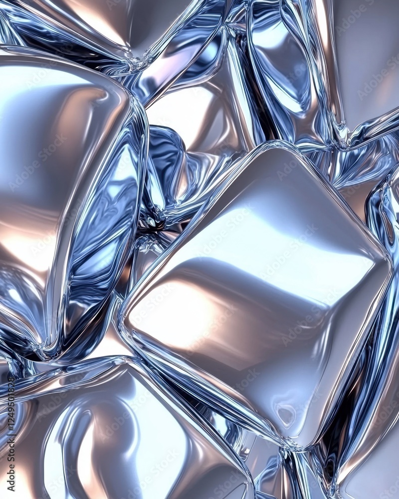 Poster intricate reflection of shiny metallic cubes on smooth surface