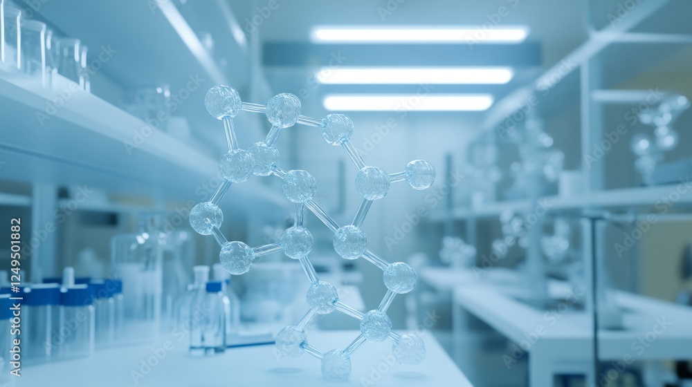 Poster exploring detailed dna molecule models in a modern lab environment
