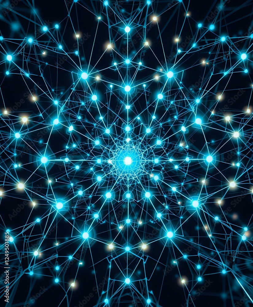 Poster neural network abstract digital constellation with glowing blue lines and circles – futuristic 4:5 d