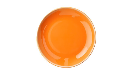 Empty orange plate on isolated white, transparent background, PNG. Suitable for food blogs, restaurant menus, or concept of minimalism and simplicity in design.