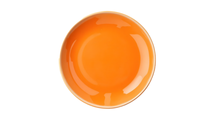 Empty orange plate on isolated white, transparent background, PNG. Suitable for food blogs, restaurant menus, or concept of minimalism and simplicity in design.