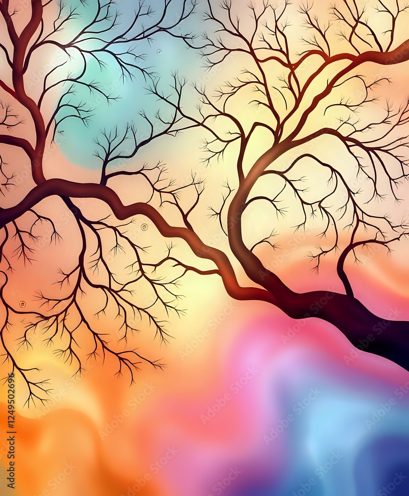 Poster abstract tree artwork with soft vibrant color transitions