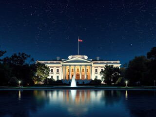 Naklejka premium Illuminated White House Against Starlit Night Canvas