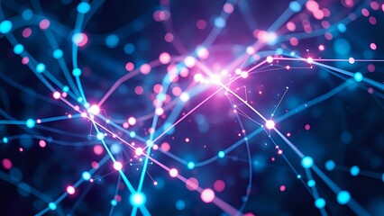 Abstract Constellation Art: Floating Blue and Pink Dots Against a Black Background - Futuristic Space Theme