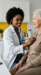 Doctor's Care: Attentive Check-up for Senior Woman at Home | Compassionate Healthcare, Patient Well-being, Medical Expertise