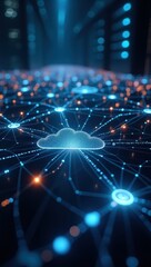 Visual representation of interconnected nodes illustrating the architecture of cloud computing networks with vibrant technology elements