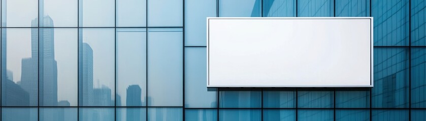 A modern glass building facade with a blank sign, ideal for business branding or advertising purposes.