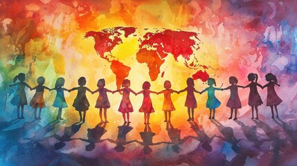 Global Children Unity Watercolor Painting