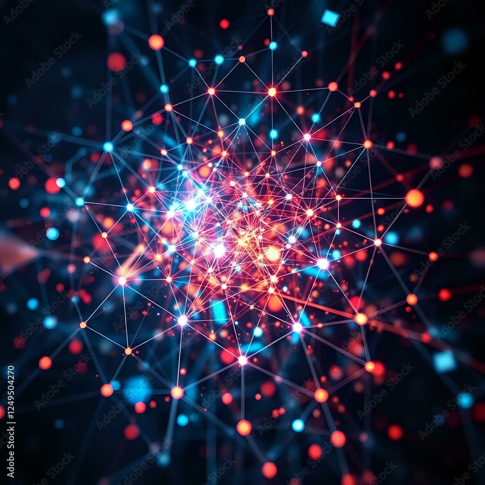 Poster abstract cyberpunk art: futuristic digital lattice patterns against dynamic background