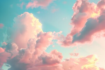 natural backgrounds blue sky pink fluffy clouds sunset excellent cinematic lighting pastel colors blue sky purple tilted up glowing shine reflection seasonal fantasy