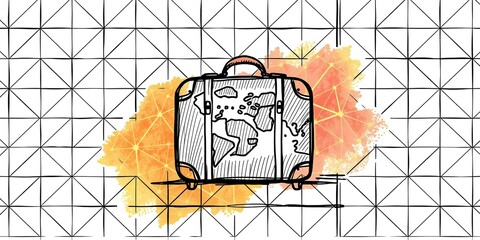 Minimalist Travel Essentials: Suitcase and Map on Geometric Backdrop