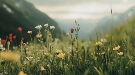 Create a detailed watercolor illustration of wildflowers in a serene meadow art piece nature close-up floral beauty